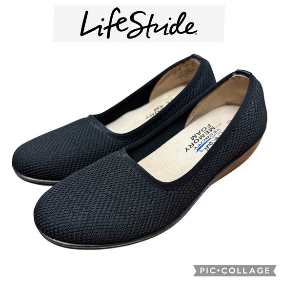 LifeStride Indy Wedge black flats Slip-On comfort shoes size 7 W - Picture 1 of 10